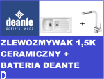 ZESTAW,ZLEW. LUSITANO CERAMICZNY BIAŁY 1,5K Z/O 1000x500x220, 3,5" / 2" + OSP+BATERIA ZLEWOZMYWAKOWA STOJĄCA Z PROSTOKĄTNĄ WYLEWKĄ, Z WYCIĄGANĄ SŁUCHAWKĄ DEANTE ASTER KOLOR BIAŁY BCAW730
