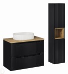 Szafka łazienkowa wisząca czarna z blatem 80 cm i umywalką+słupek Nova black