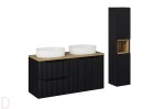 Szafka łazienkowa wisząca czarna z blatem 120 cm i umywalkami+słupek Nova black