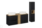 Szafka łazienkowa wisząca czarna z blatem 140 cm i umywalkami+słupek Nova black