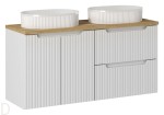 Szafka łazienkowa wisząca biała z blatem 120 cm i umywalkami, nova white