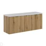 Szafka łazienkowa wisząca oak z blatem łazienkowym białym 140 cm ,drzwi Nova oak