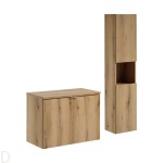 Szafka łazienkowa wisząca oak z blatem łazienkowym oak 80 cm i słupkiem Nova oak