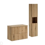 Szafka łazienkowa wisząca oak z blatem łazienkowym oak 80 cm i słupkiem Nova oak