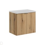Szafka łazienkowa wisząca oak z blatem łazienkowym białym 60 cm ,drzwi Nova oak