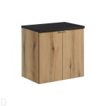 Szafka łazienkowa wisząca oak z blatem łazienkowym czarnym 60 cm ,drzwi Nova oak