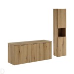 Szafka łazienkowa wisząca oak z blatem łazienkowym dąb 140cm Nova oak i słupkiem