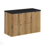 Szafka łazienkowa wisząca oak z blatem łazienkowym czarnym 90 cm,szuflady Nova oak