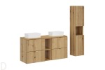 Szafka łazienkowa wisząca oak z blatem 120 cm i umywalkami i słupkiem1)
