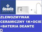 ZESTAW,ZLEW. LUSITANO CERAMICZNY BIAŁY 1K Z/O 860x500x215, 3,5" + OSP+BATERIA ZLEWOZMYWAKOWA STOJĄCA BIAŁA Z WYLEWKĄ U DEANTE MILIN BEUW62M