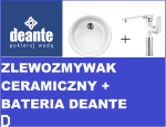 ZESTAW,ZLEW. LUSITANO CERAMICZNY BIAŁY 1K B/O Ø 445x190, 2" + OSP+BATERIA ZLEWOZMYWAKOWA STOJĄCA BIAŁY CHROM Z PROSTOKĄTNĄ WYLEWKĄ GARDENIA BEGW630