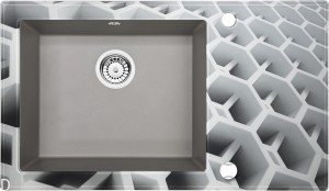 ZLEWOZMYWAK SZKLANO GRANITOWY 1 KOMOROWY Z OCIEKACZEM KRAWĘDŹ DIAMENT,SZKŁO Z GRAFIKĄ NADRUK PRZYPOMINAJĄCY PLASTRY MIODU I KOMORĄ GRANITOWĄ W KOLORZE SZARY METALIK ZC09