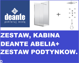  ZESTAW ŁAZIENKOWY,KABINA ABELIA WALK-IN, SZKŁO TRANSPARENTNE Z POWŁOKĄ, PROFIL CHROM, 120 CM + ZESTAW PODTYNKOWY  KWADRATOWY DEANTE MULTI SYSTEM NAC090T