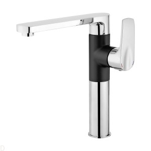 BATERIA ZLEWOZMYWAKOWA STOJĄCA CZARNY CHROM Z PROSTOKĄTNĄ WYLEWKĄ GARDENIA BEGB630