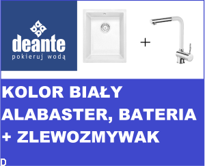KOMPLET , KOMORA PODBLATOWA DEANTE CORDA ALABASTER BIAŁY ZQAA10B + BATERIA DEANTE ASTER Z WYCIĄGANĄ WYLEWKĄ  W KOLORZE BIAŁY CHROM BCAW730