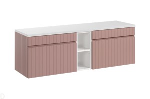 Szafka łazienkowa wisząca 140 cm kolor różowy  z półką  i blatem 