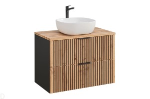 Szafka łazienkowa wisząca 80 cm z blatem oraz umywalką dąb wotan 