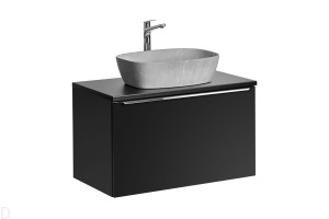 Szafka łazienkowa wisząca z blatem 60 cm czarna cichy domyk z umywalką