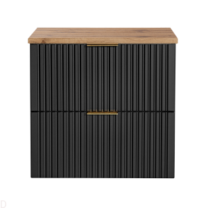 Szafka łazienkowa wisząca czarna 60 cm z blatem w kolorze dąb wotan