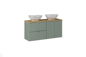 Szafka łazienkowa wisząca zielona z blatem łazienkowym 120 cm i umywalkami Line Green