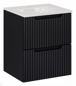 Szafka łazienkowa czarna wisząca z umywalką 50 cm, szuflady,wygodny pochwyt Nova black