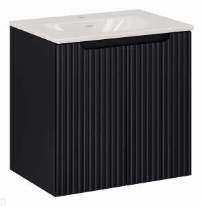 Szafka łazienkowa wisząca 60 cm czarna z umywalką, wygodny pochwyt Nova black