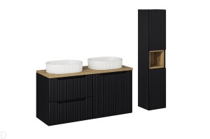 Szafka łazienkowa wisząca czarna z blatem 120 cm i umywalkami+słupek Nova black
