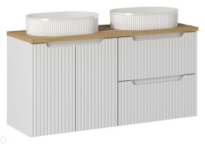 Szafka łazienkowa wisząca biała z blatem 120 cm i umywalkami, nova white