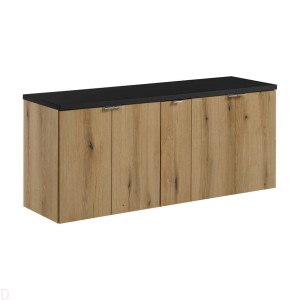 Szafka łazienkowa wisząca oak z blatem łazienkowym czarnym 140 cm ,drzwi Nova oak