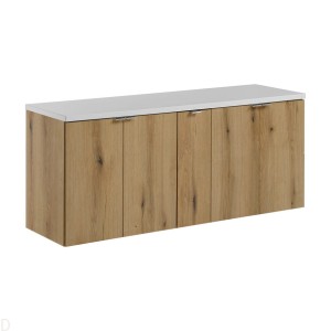 Szafka łazienkowa wisząca oak z blatem łazienkowym białym 140 cm ,drzwi Nova oak