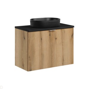 Szafka łazienkowa wisząca oak z blatem łazienkowym czarnym 80 cm i umywalką Nova oak