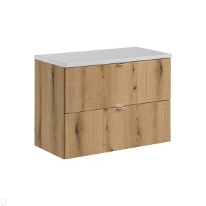 Szafka łazienkowa wisząca oak z blatem łazienkowym białym 80 cm Nova oak