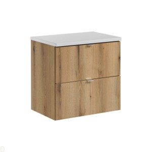 Szafka łazienkowa wisząca oak z blatem łazienkowym białym 60 cm Nova oak