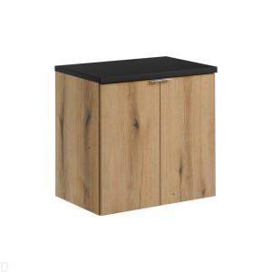 Szafka łazienkowa wisząca oak z blatem łazienkowym czarnym 60 cm ,drzwi Nova oak