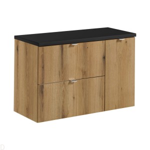 Szafka łazienkowa wisząca oak z blatem łazienkowym czarnym 90 cm,szuflady Nova oak