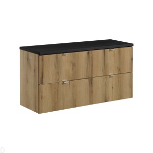 Szafka łazienkowa wisząca oak z blatem łazienkowym czarnym 120 cm Nova oak