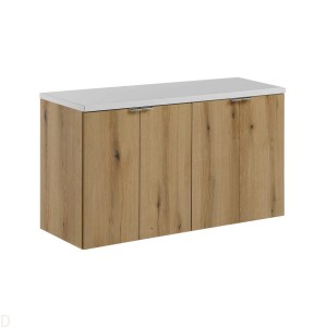 Szafka łazienkowa wisząca oak z blatem łazienkowym białym 100 cm ,drzwi Nova oak