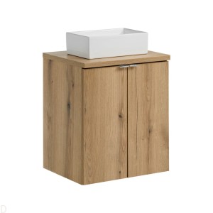 Szafka łazienkowa wisząca oak z blatem oak 50 cm i umywalką ,drzwi Nova oak