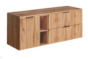 Szafka łazienkowa wisząca 140 cm oak z koszem na pranie, uchwyty do wyboru