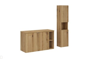 Szafka łazienkowa wisząca oak z blatem łazienkowym oak 100 cm i słupkiem)