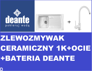 ZESTAW,ZLEW. LUSITANO CERAMICZNY BIAŁY 1K Z/O 860x500x215, 3,5" + OSP+BATERIA ZLEWOZMYWAKOWA STOJĄCA BIAŁA Z WYLEWKĄ U DEANTE MILIN BEUW62M