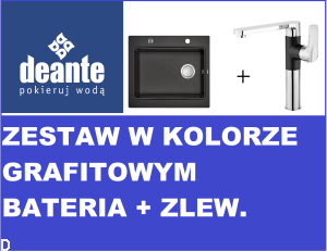 ZESTAW,ZLEWOZMYWAK GRANITOWY 1 KOMOROWY BEZ OCIEKACZA MODERN ZQM G103 GRAFIT+BATERIA ZLEWOZMYWAKOWA STOJĄCA CZARNY CHROM Z PROSTOKĄTNĄ WYLEWKĄ GARDENIA BEGB630