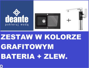 ZESTAW,ZLEWOZMYWAK 1 KOMOROWY Z OCIEKACZEM DEANTE MODERN GRANIT ZQMG113 KOLOR GRAFIT+BATERIA ZLEWOZMYWAKOWA STOJĄCA CZARNY CHROM Z PROSTOKĄTNĄ WYLEWKĄ GARDENIA BEGB630