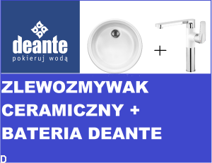 ZESTAW,ZLEW. LUSITANO CERAMICZNY BIAŁY 1K B/O Ø 445x190, 2" + OSP+BATERIA ZLEWOZMYWAKOWA STOJĄCA BIAŁY CHROM Z PROSTOKĄTNĄ WYLEWKĄ GARDENIA BEGW630