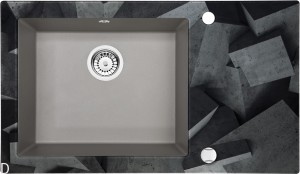 ZLEWOZMYWAK SZKLANO GRANITOWY 1 KOMOROWY Z OCIEKACZEM KRAWĘDŹ DIAMENT,SZKŁO Z GRAFIKĄ BETONOWYCH BLOKÓW I KOMORĄ GRANITOWĄ W KOLORZE SZARY METALIK ZC03