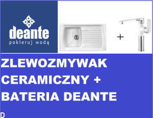 ZESTAW,ZLEW. LUSITANO CERAMICZNY BIAŁY 1K Z/O 860x500x215, 3,5" + OSP+BATERIA ZLEWOZMYWAKOWA STOJĄCA BIAŁY CHROM Z PROSTOKĄTNĄ WYLEWKĄ GARDENIA BEGW630