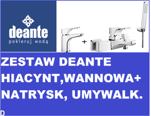 KOMPLET BATERII ŁAZIENKOWYCH DEANTE HIACYNT, BATERIA UMYWALKOWA BQH021M+ WANNOWA HIACYNT BQH010M+ NATRYSK