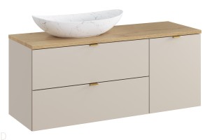 Szafka łazienkowa Dalia kaszmir 120cm z blatem, koszem na pranie + umywalka